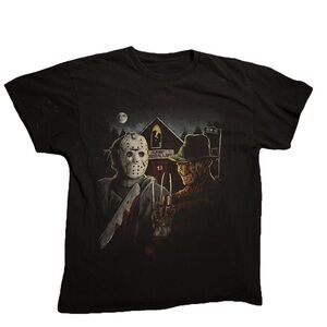 Freddy Krueger & Jason Voorhees Horror Graphic T-Shirt Mens Large Black